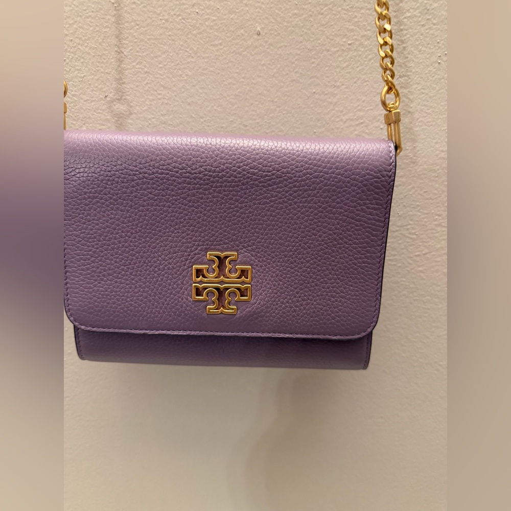 Tory Burch Britten Chain Wallet Leather Crossbody Bag Purple/Allium crossbody